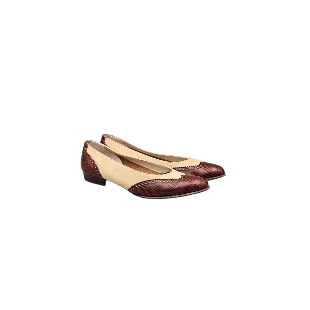 Salvatore Ferragamo Women's Size 7.5 AA Narrow VGC VTG Beige/Brown Leather Flats